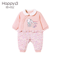 哈贝比（happyB）婴儿连体衣秋冬装加厚女宝宝纯棉衣外出抱衣粉色可爱哈衣保暖
