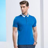 九牧王男装夏季薄款短袖T恤男士翻领修身时尚休闲中年印花短T恤男POLO衫/修身版/跳伞蓝