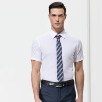 九牧王（JOEONE）男士商务正装短袖衬衫粉红白细条170/88A(39)