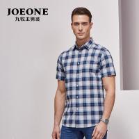 九牧王男装夏季短袖衬衫 男士休闲亚麻透气短衬衫标准短袖衬衫男
