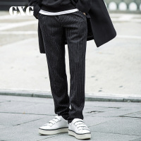 GXG休闲裤男装冬季男士修身潮流韩版黑白条纹休闲裤男裤