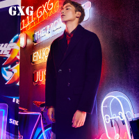GXG毛呢大衣男装冬季男士时尚双排扣藏青色长款大衣_2
