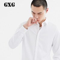 GXG长袖衬衫男装春季男士修身休闲白底蓝条衬衫潮_2
