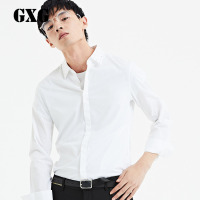 GXG男装春季潮流都市男士白色时尚休闲修身长袖衬衫_1