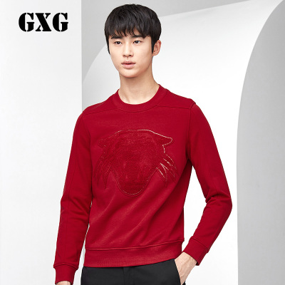 GXG卫衣男装 春季男士时尚休闲修身红色斯文卫衣