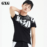 GXG男装 春季男士潮流时尚休闲都市流行花色圆领短袖T恤