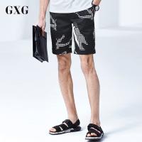 GXG休闲短裤男装 夏季男士时尚黑底白花艺术修身休闲短裤#5