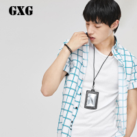 1GXG短袖衬衫男装 夏装男士时尚斯文蓝白色格纹短袖衬衣