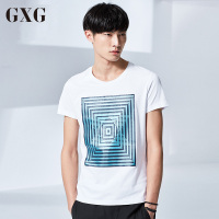 GXG短袖T恤男装 夏季男士修身时尚休闲白色印花圆领T恤