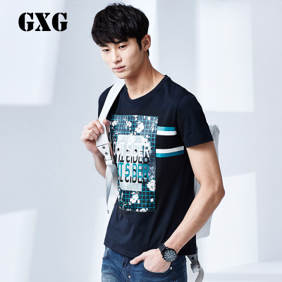 GXG短袖T恤男装 夏季 男士时尚都市潮流个性藏青色斯文休闲T恤