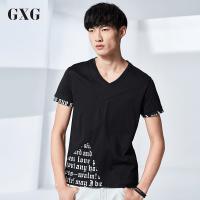 GXG短袖T恤男装 夏季男士都市潮流时尚修身个性休闲V领T恤