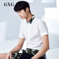 GXG短袖衬衫男装 夏季男士时尚休闲都市商务流行白色拼接领衬衣