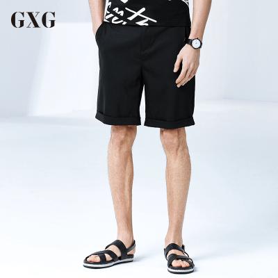 GXG短裤男装夏装男士时尚都市潮流修身黑色休闲卷边短裤