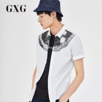 GXG衬衫男装夏季男士时尚休闲青年白色弧形印花衬衫#52223
