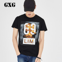 GXGT恤男装夏季男士时尚都市休闲黑色圆领修身短袖T恤_1