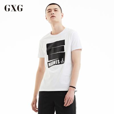 GXGT恤男装夏 男士时尚休闲修身白色圆领短袖T恤
