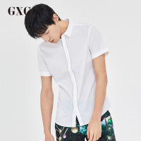 GXG男装 夏季男士时尚休闲修身白色斯文衬衣短袖衬衫