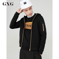 GXG卫衣男装 春季男士青春流行修身型黑色休闲连帽卫衣