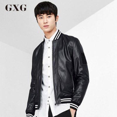 GXG夹克男装 春季韩版男士修身型外套男棒球领PU皮夹克