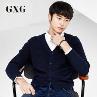 GXG毛衫男装 春季男士时尚休闲修身藏青色长袖V领毛衫男