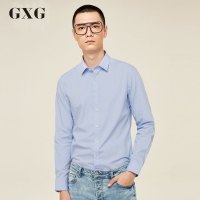 GXG衬衫男装秋季男士韩版青年气质百搭时尚休闲蓝色修身长袖衬衫_1