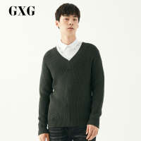 GXG男装冬季男士时尚简约气质军绿V领毛衫毛衣男_1