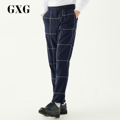 GXG男装冬季男士韩版都市潮流青年蓝白格长裤格子裤男_1