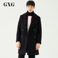 GXG男装冬季男士时尚休闲青年羊毛呢黑色长款大衣_1