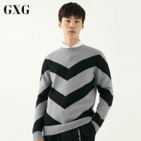 GXG男装冬季男士时尚休闲黑灰条圆领毛衫毛衣针织衫#1741205_1