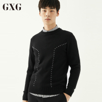 GXG男装冬季男士时尚金属装饰黑色圆领毛衫毛衣男_1