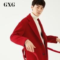 GXG男装冬季男士时尚青年都市潮流红色毛呢长款大衣_1