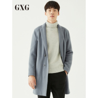 GXG男装冬季男士时尚休闲蓝色长款羊毛呢大衣外套男_1