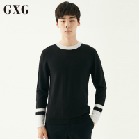 GXG男装冬季男士时尚黑白撞色圆领套头毛衣毛衫男_1