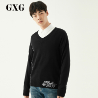 GXG男装冬季男士时尚潮流修身黑色V领毛衫毛衣男_1
