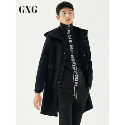 GXG男装冬季男士时尚黑色韩版羊毛呢子长款大衣男_3