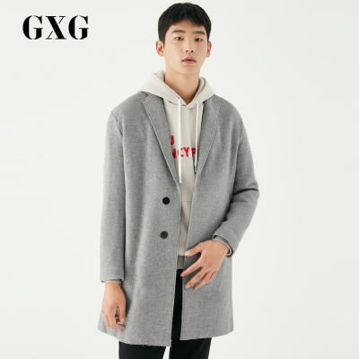 GXG男装冬季男士时尚青年灰色长款羊毛呢大衣外套男_1