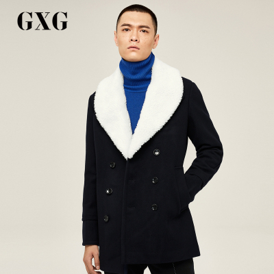 GXG男装冬季男士时尚都市潮流藏青色毛呢短款大衣男_1
