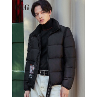 GXG男装冬季男士黑色加厚白鸭绒短款翻领羽绒服男_1