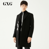 GXG男装冬季男士时尚休闲韩版图案设计黑色长款大衣