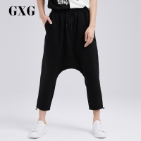 GXG男装男士时尚个性垮裤韩风休闲裆黑色九分裤_1