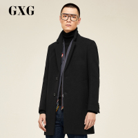 GXG男装冬季男士时尚休闲黑色长款羊毛毛呢大衣外套_1