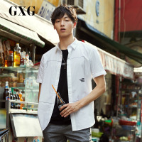 GXG男装夏季男士白色时尚休闲潮流都市修身短袖衬衫_1