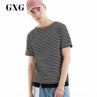 GXG男装 夏季男士白底黑条圆领短袖T恤