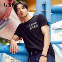 GXG男装夏季男士黑色时尚都市潮流修身圆领短袖T恤男_0