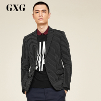 GXG男装 春季男士时尚休闲潮流商务黑白条西服西装外套