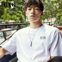 GXG男装夏季时尚潮流宽松版白色圆领短袖T恤男_1