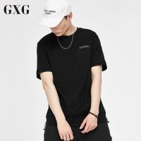 GXG男装 春季男士韩版黑色时尚都市圆领潮流修身T恤短袖