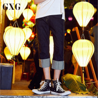 GXG男装 夏季男士青年时尚修身藏青色休闲牛仔七分裤