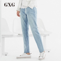 GXG男装 春季男士时尚休闲青年浅蓝色直筒型牛仔裤