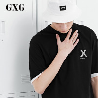 GXG男装 春季男士黑色时尚青年都市潮流圆领短袖T恤男